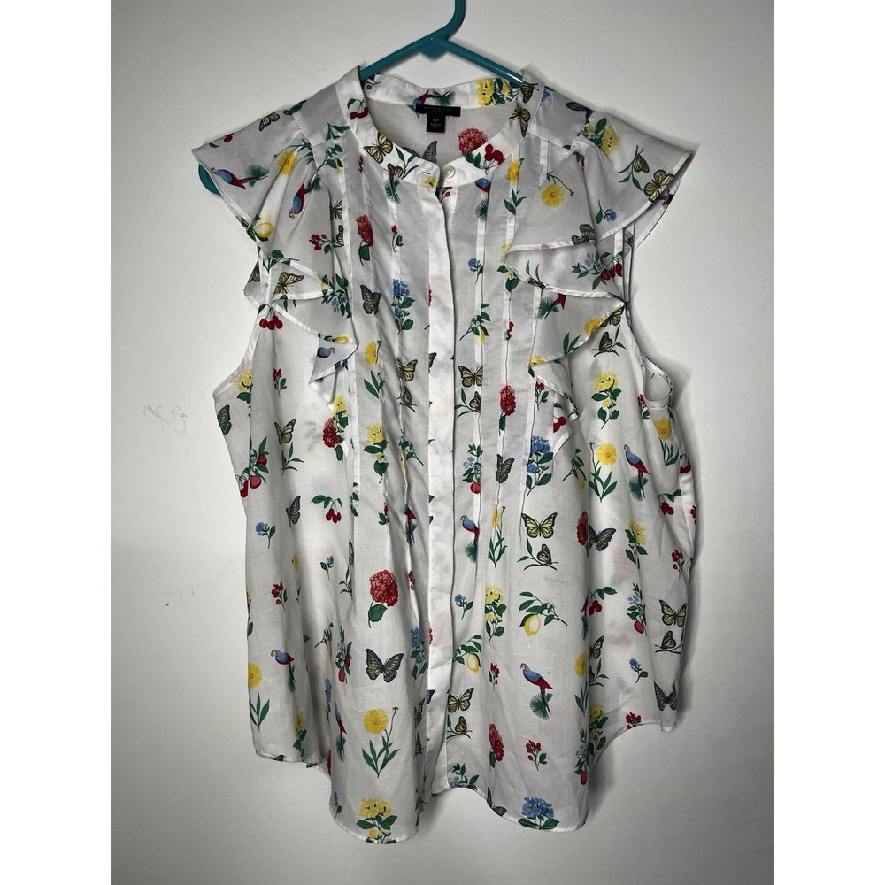 Ann Taylor Floral Butterfly Print Ruffle Flutter Sleeve Blouse colorful Size XLP